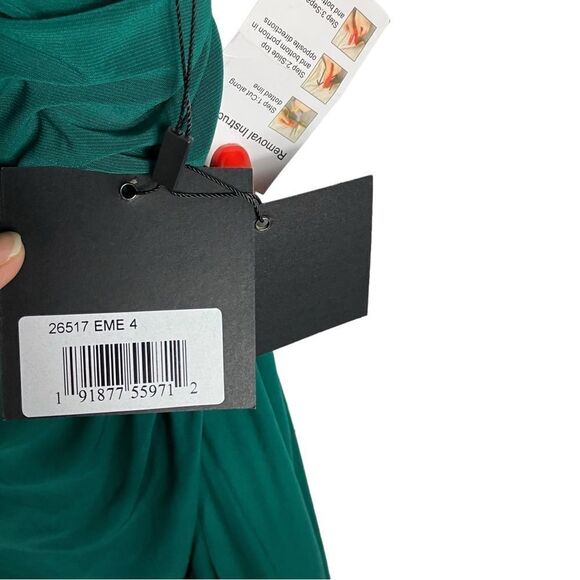 Ieena Mac Duggal 4 Green Foldover Off-The-Shoulder High Slit Gown Ruched 26517 - Picture 4 of 9